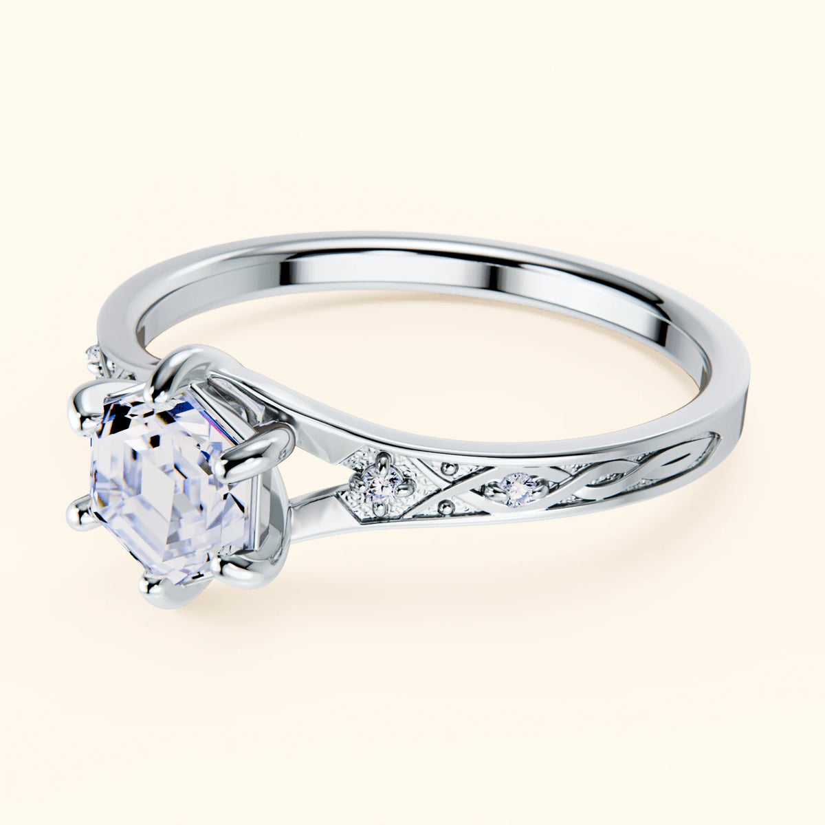 Engagement Ring Prisme - 0.9ct Lab Diamond with Natural Diamond Side Stones