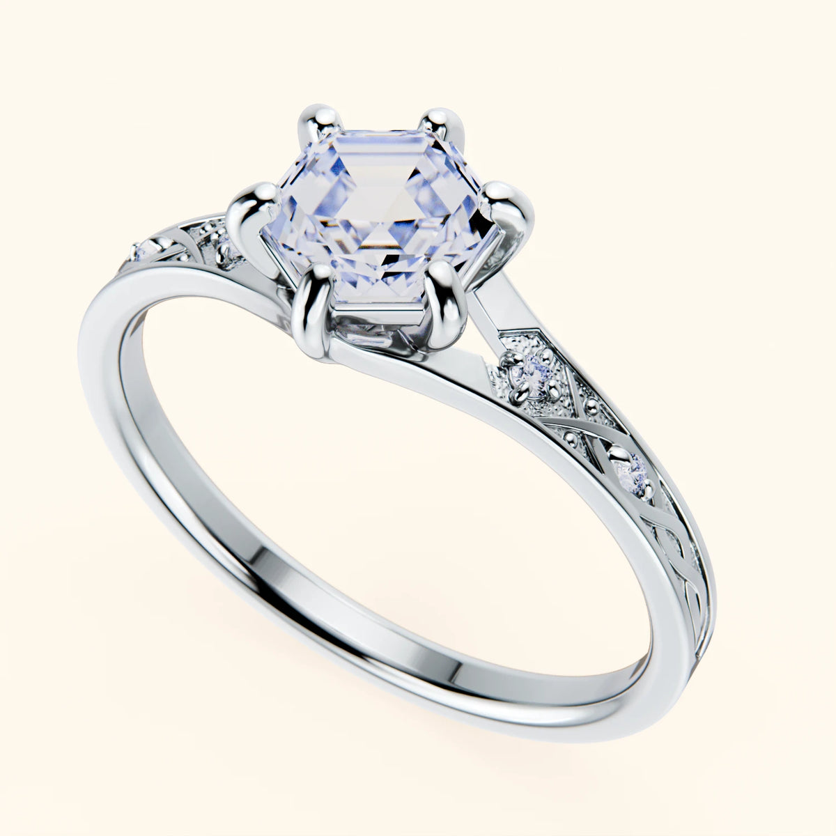 Engagement Ring Prisme - 0.9ct Lab Diamond with Natural Diamond Side Stones