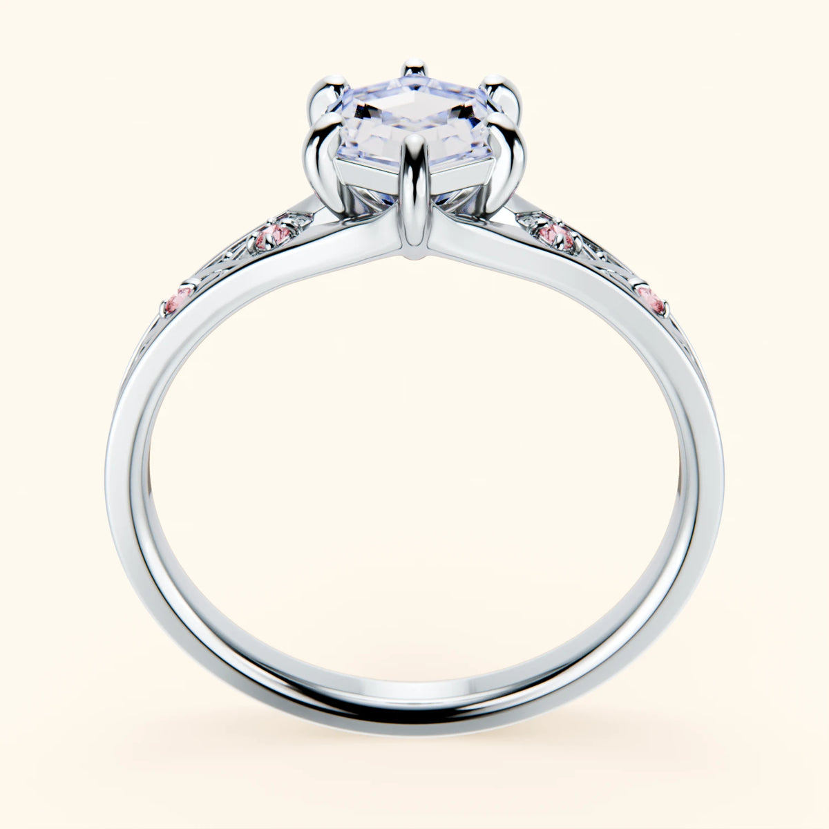 Engagement Ring Prisme - 0.9ct Natural Diamond with Lab Pink Diamond Side Stones