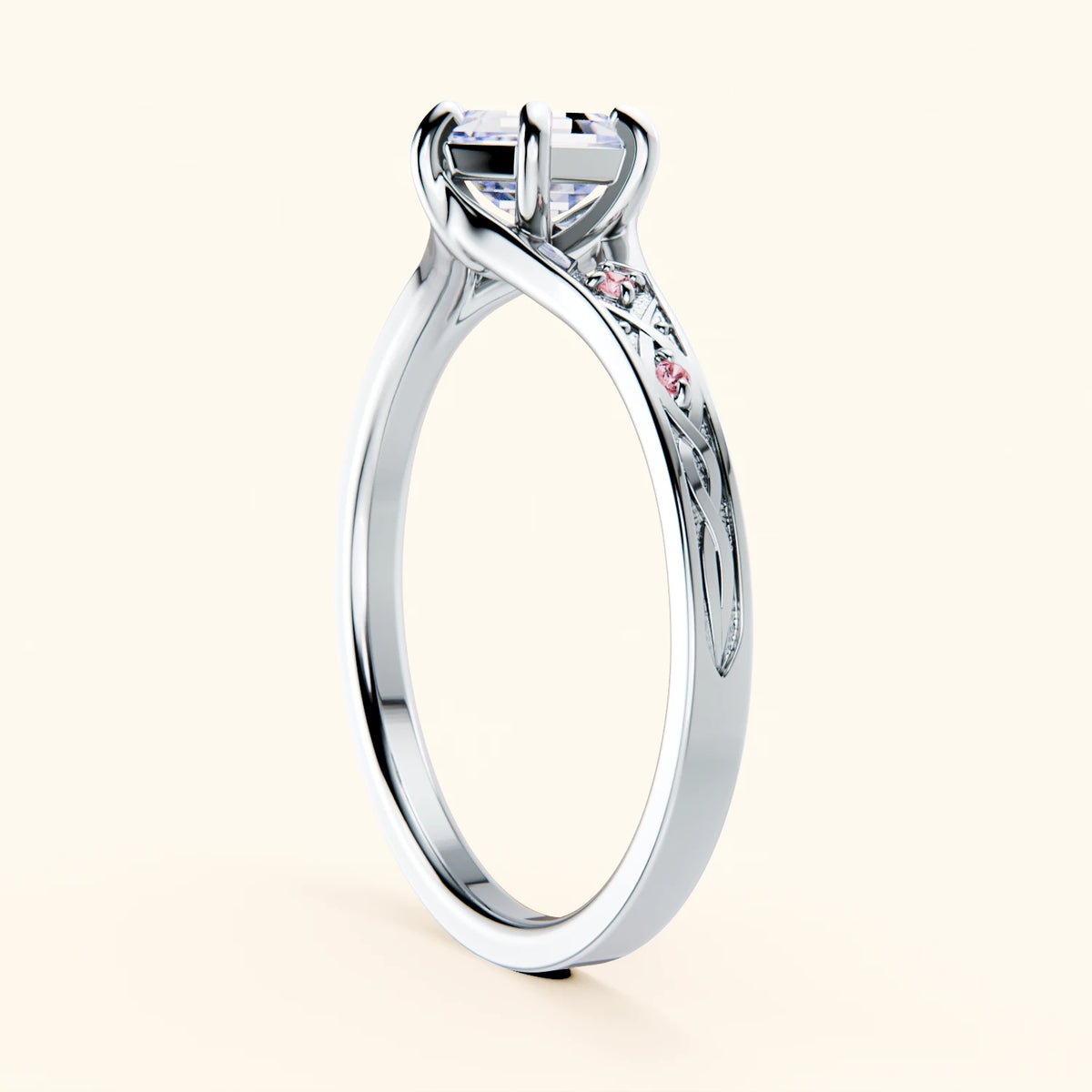 Engagement Ring Prisme - 0.9ct Natural Diamond with Lab Pink Diamond Side Stones