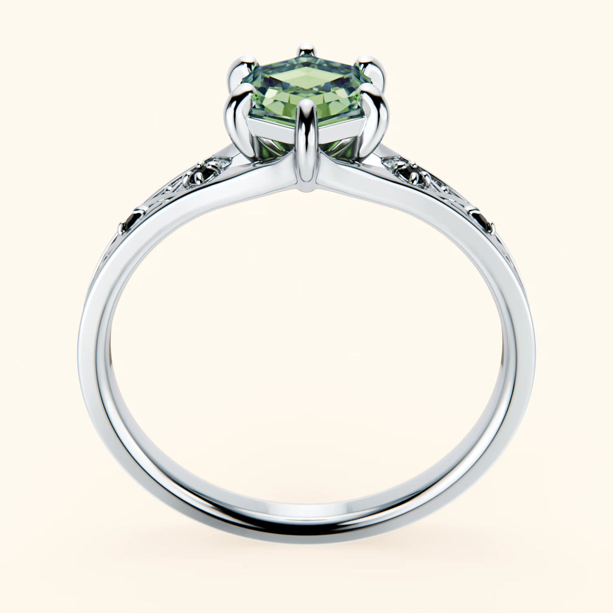 Engagement Ring Prisme - 0.9ct Lab Green Diamond with Black Diamond Side Stones