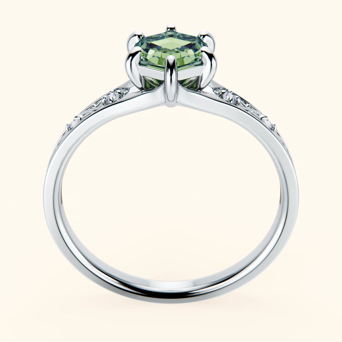 Engagement Ring Prisme - 0.9ct Lab Green Diamond with Natural Diamond Side Stones