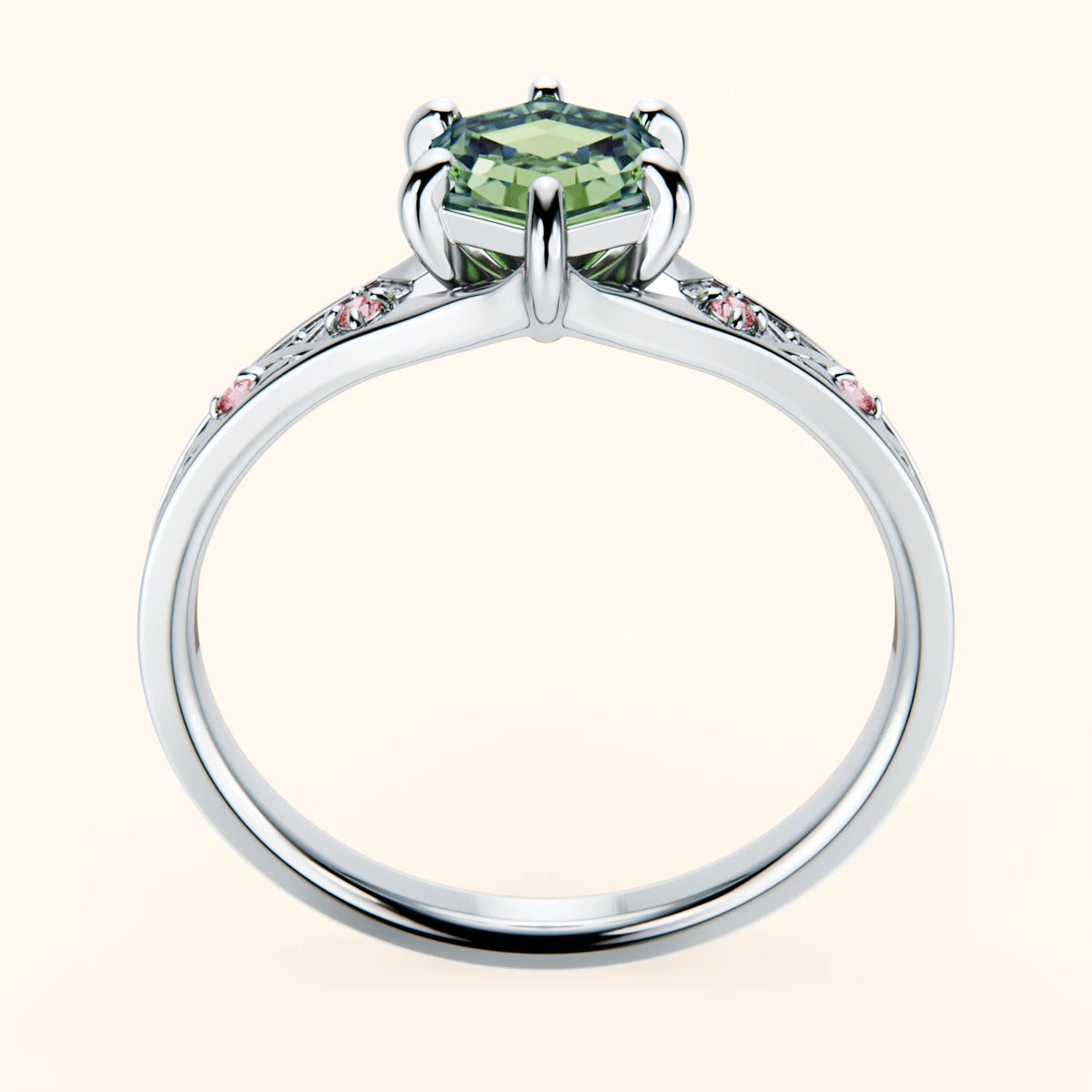 Engagement Ring Prisme - 0.9ct Lab Green Diamond with Lab Pink Diamond Side Stones