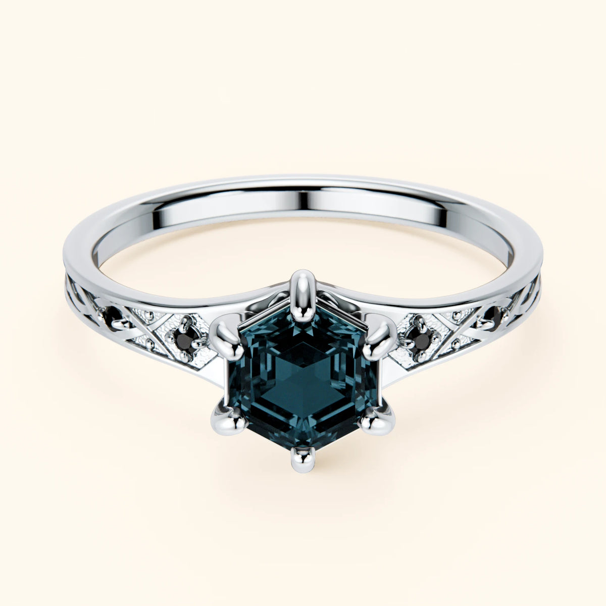 Engagement Ring Prisme - 0.70ct London Blue Topaz with Black Diamond Side Stones