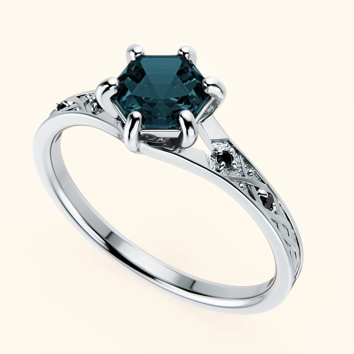Engagement Ring Prisme - 0.70ct London Blue Topaz with Black Diamond Side Stones