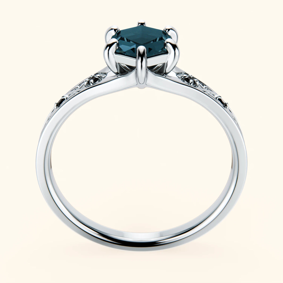 Engagement Ring Prisme - 0.70ct London Blue Topaz with Black Diamond Side Stones