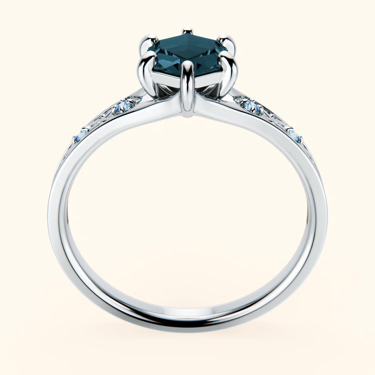 Engagement Ring Prisme - 0.70ct London Blue Topaz with Lab Blue Diamond Side Stones