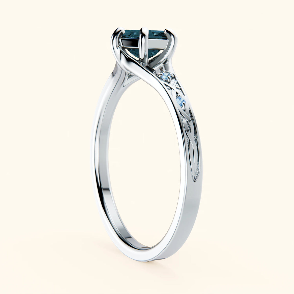 Engagement Ring Prisme - 0.70ct London Blue Topaz with Lab Blue Diamond Side Stones