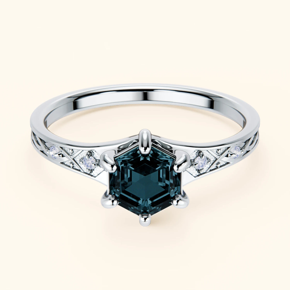 Pierścionek zaręczynowy Prisme – Topaz London Blue 0,70 ct, kamienie boczne: diament naturalny