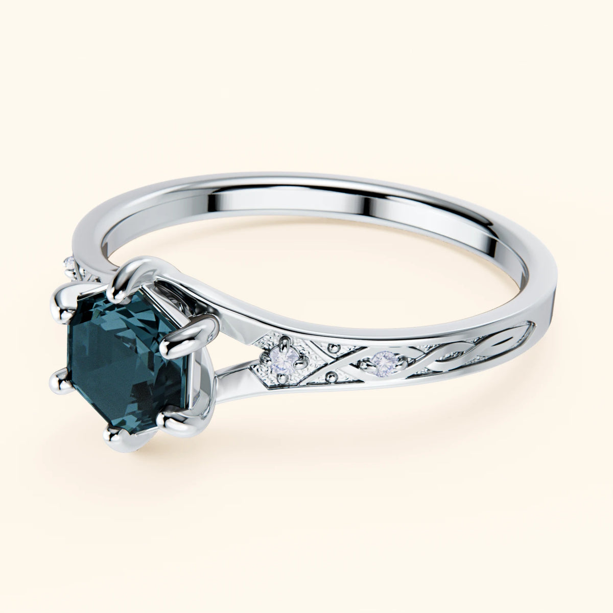 Pierścionek zaręczynowy Prisme – Topaz London Blue 0,70 ct, kamienie boczne: diament naturalny