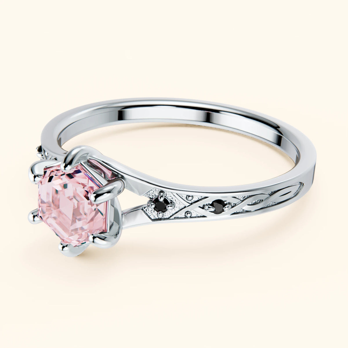 Engagement Ring Prisme - 0.9ct Lab Pink Diamond with Black Diamond Side Stones