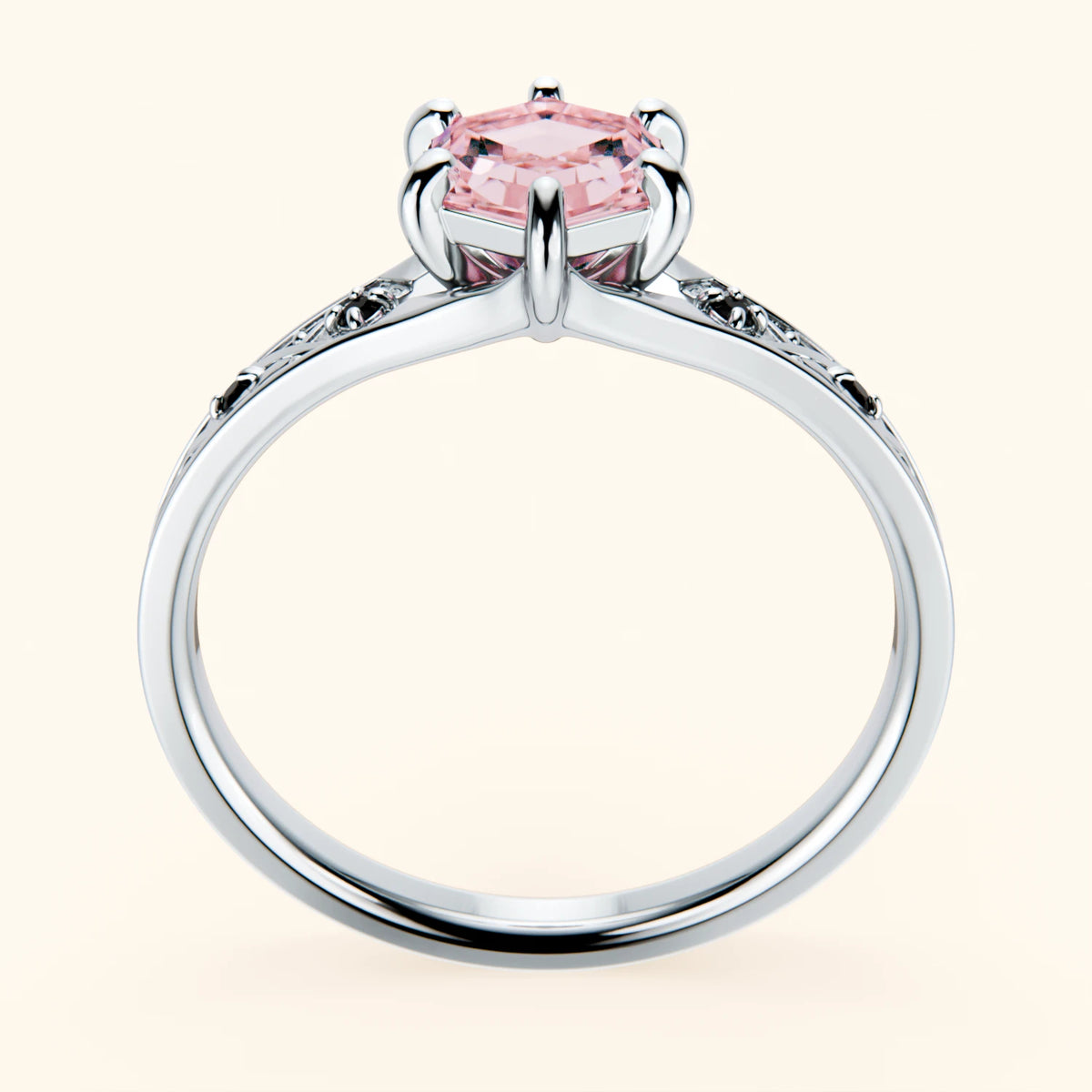 Engagement Ring Prisme - 0.9ct Lab Pink Diamond with Black Diamond Side Stones