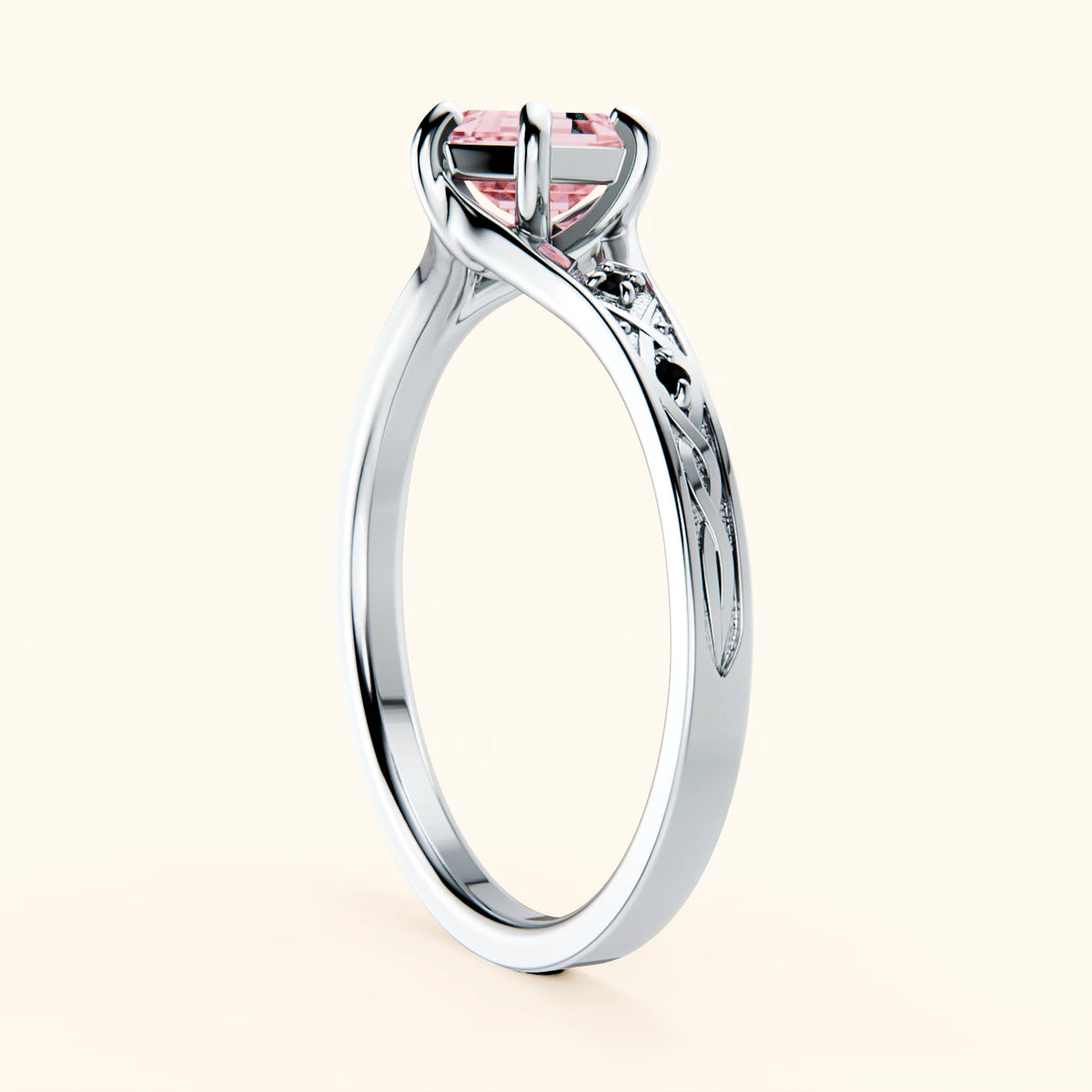 Engagement Ring Prisme - 0.9ct Lab Pink Diamond with Black Diamond Side Stones
