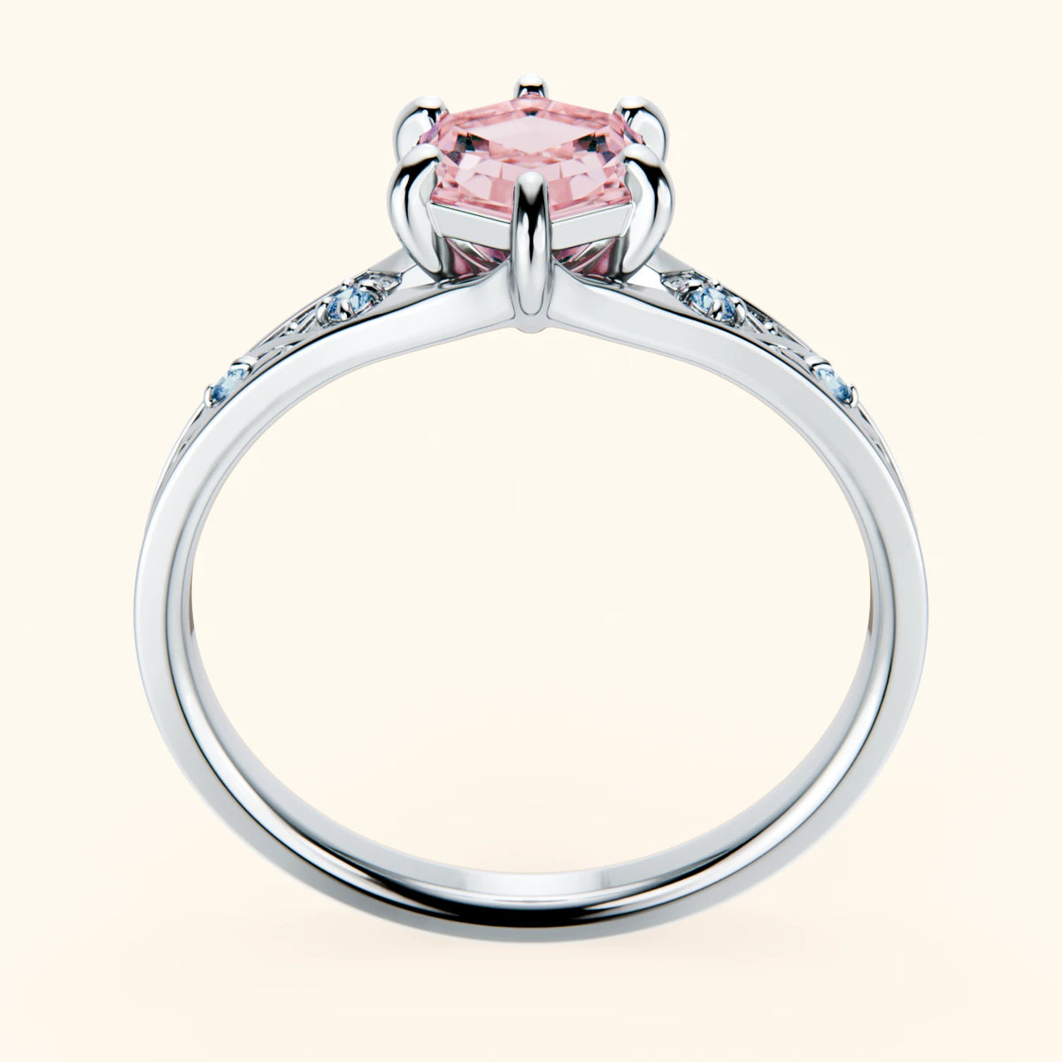 Engagement Ring Prisme - 0.9ct Lab Pink Diamond with Lab Blue Diamond Side Stones