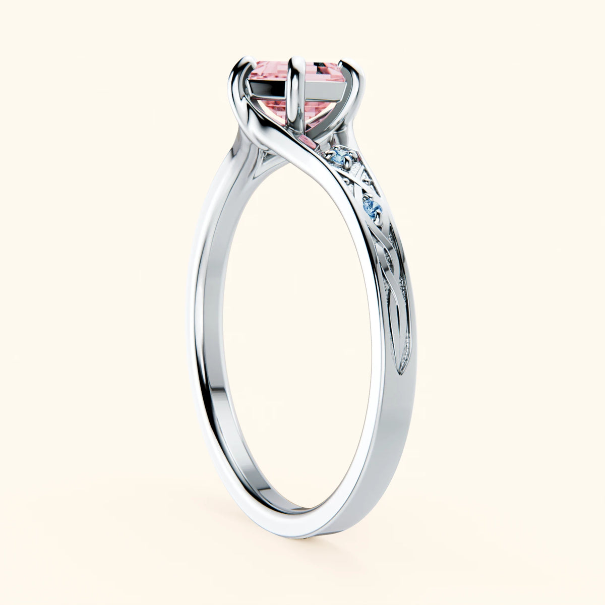 Engagement Ring Prisme - 0.9ct Lab Pink Diamond with Lab Blue Diamond Side Stones