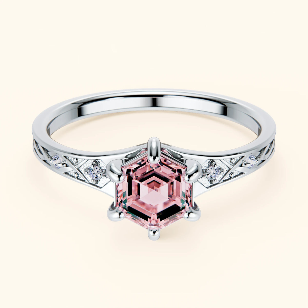Engagement Ring Prisme - 0.9ct Lab Pink Diamond with Natural Diamond Side Stones