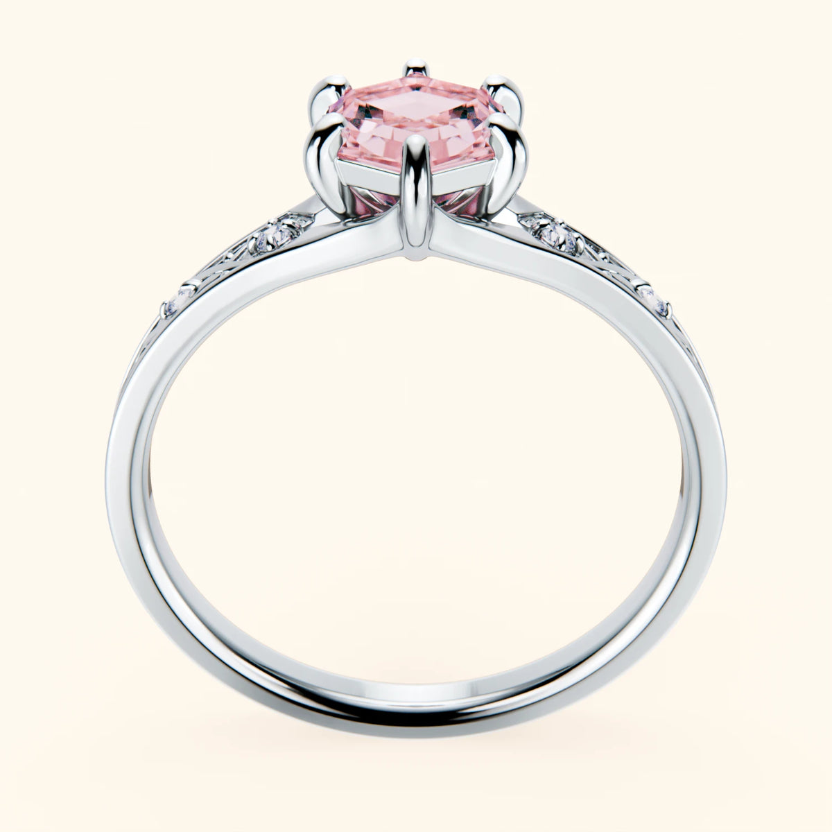 Engagement Ring Prisme - 0.9ct Lab Pink Diamond with Natural Diamond Side Stones