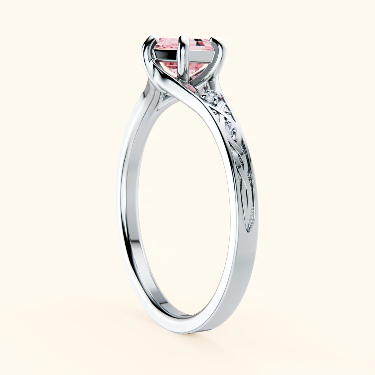 Engagement Ring Prisme - 0.9ct Lab Pink Diamond with Natural Diamond Side Stones