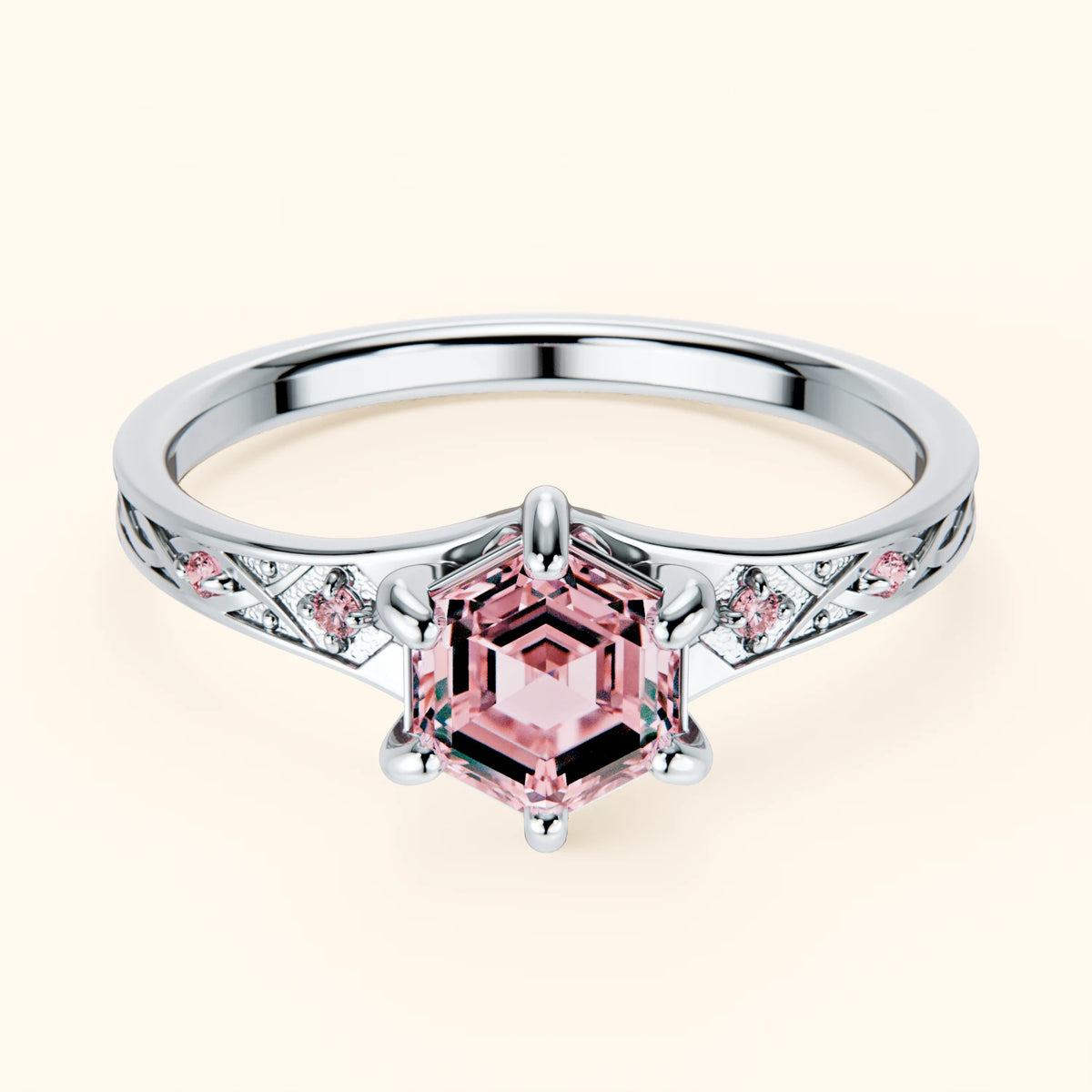 Engagement Ring Prisme - 0.9ct Lab Pink Diamond with Lab Pink Diamond Side Stones