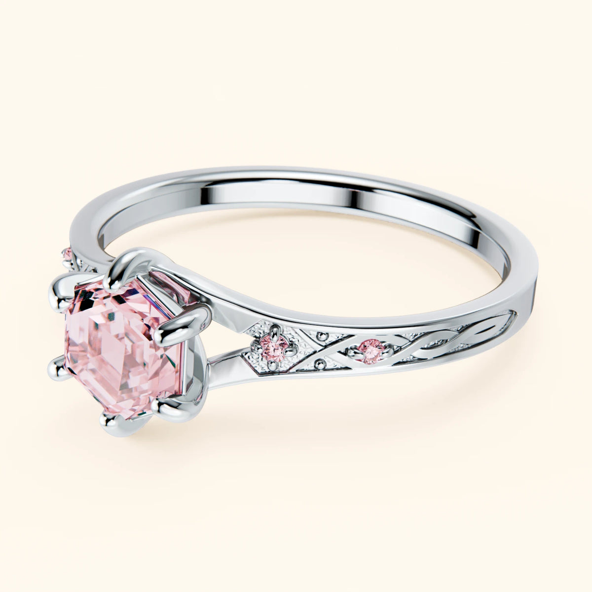 Engagement Ring Prisme - 0.9ct Lab Pink Diamond with Lab Pink Diamond Side Stones