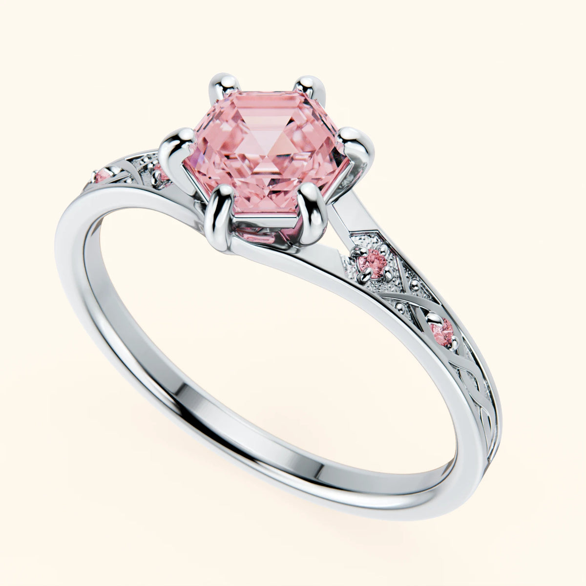 Engagement Ring Prisme - 0.9ct Lab Pink Diamond with Lab Pink Diamond Side Stones