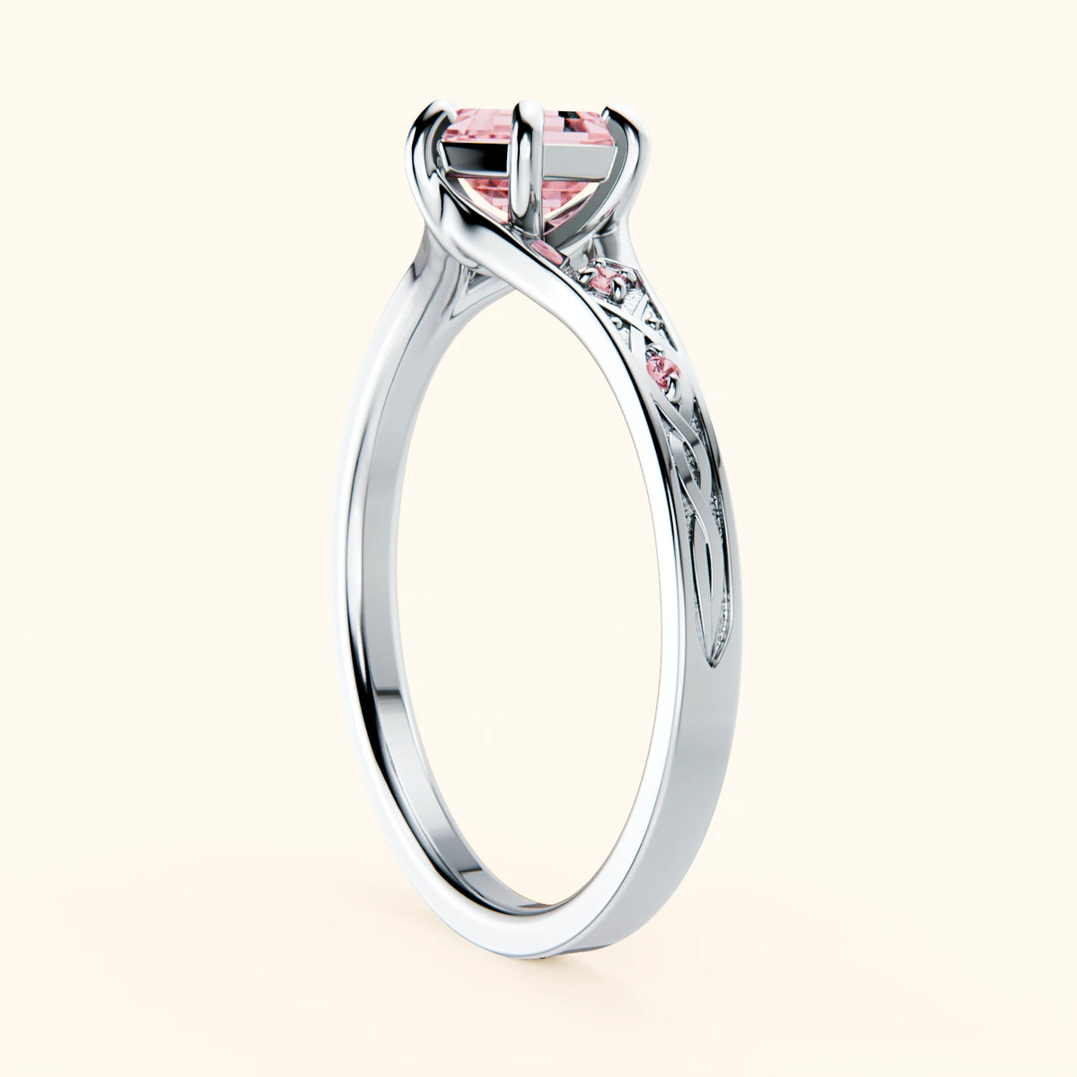 Engagement Ring Prisme - 0.9ct Lab Pink Diamond with Lab Pink Diamond Side Stones
