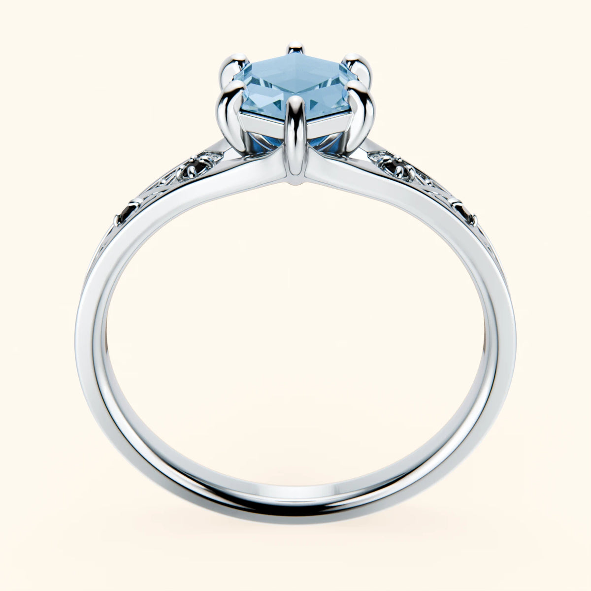 Engagement Ring Prisme - 0.70ct Swiss Blue Topaz with Black Diamond Side Stones