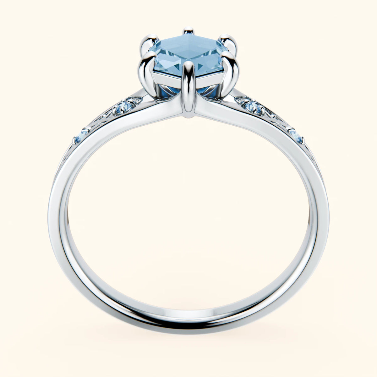 Engagement Ring Prisme - 0.70ct Swiss Blue Topaz with Lab Blue Diamond Side Stones