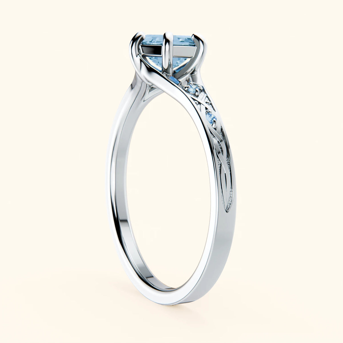 Engagement Ring Prisme - 0.70ct Swiss Blue Topaz with Lab Blue Diamond Side Stones