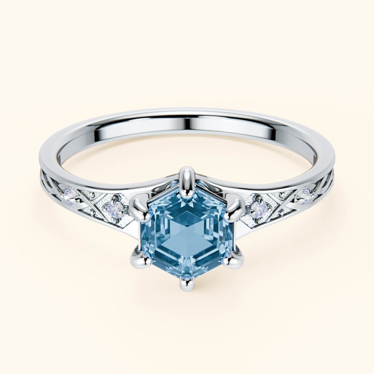 Pierścionek zaręczynowy Prisme – Topaz Swiss Blue 0,70 ct, kamienie boczne: diament naturalny
