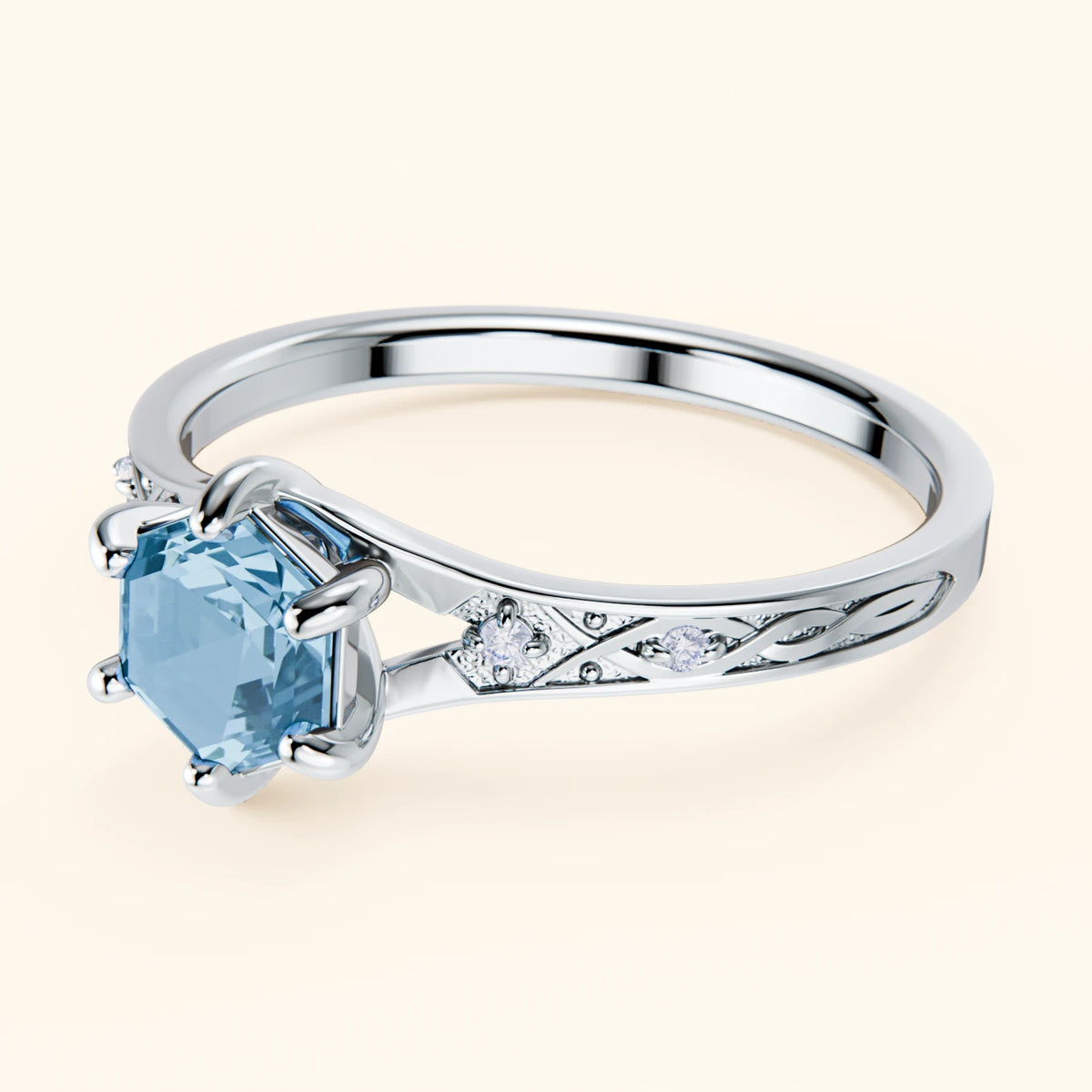 Pierścionek zaręczynowy Prisme – Topaz Swiss Blue 0,70 ct, kamienie boczne: diament naturalny