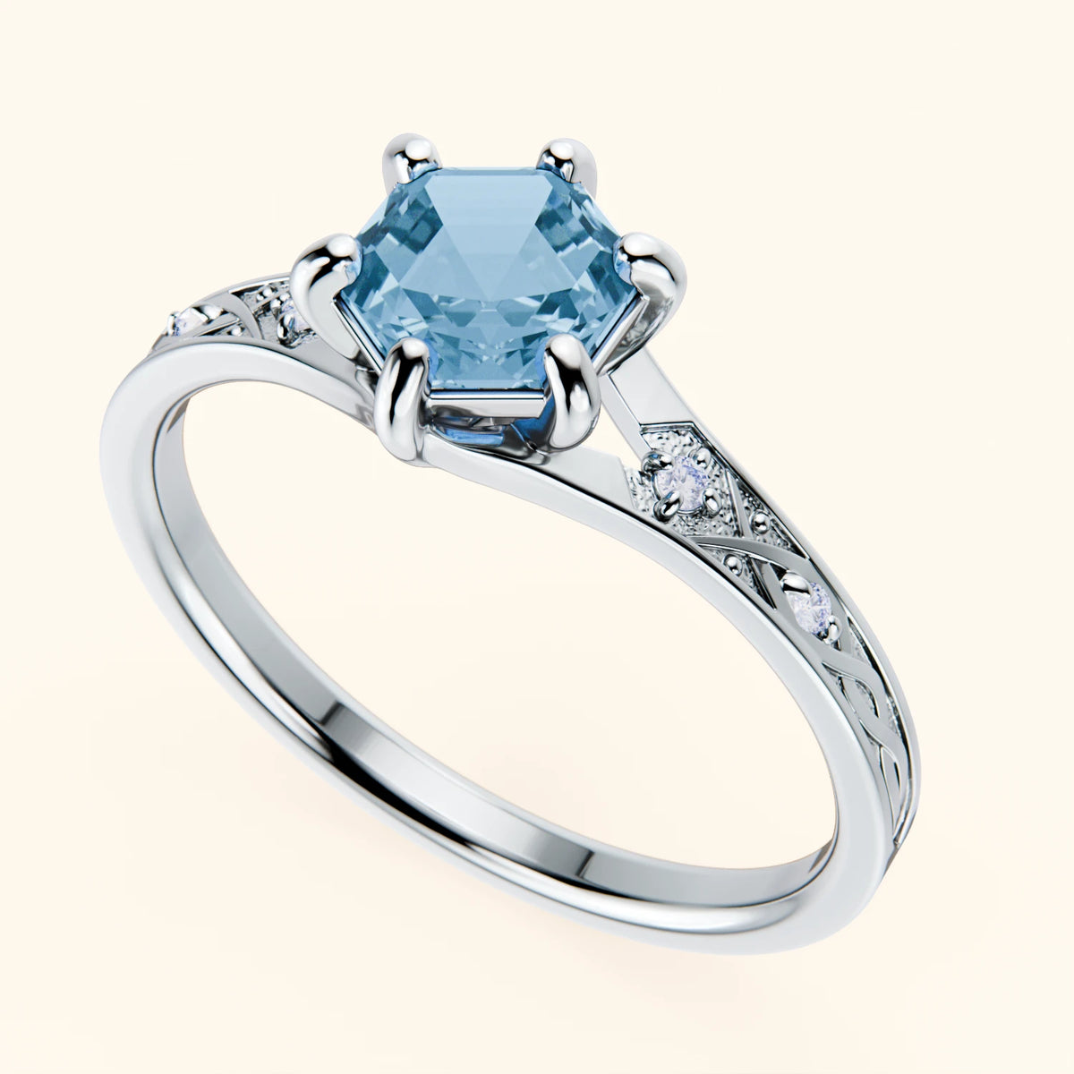 Pierścionek zaręczynowy Prisme – Topaz Swiss Blue 0,70 ct, kamienie boczne: diament naturalny