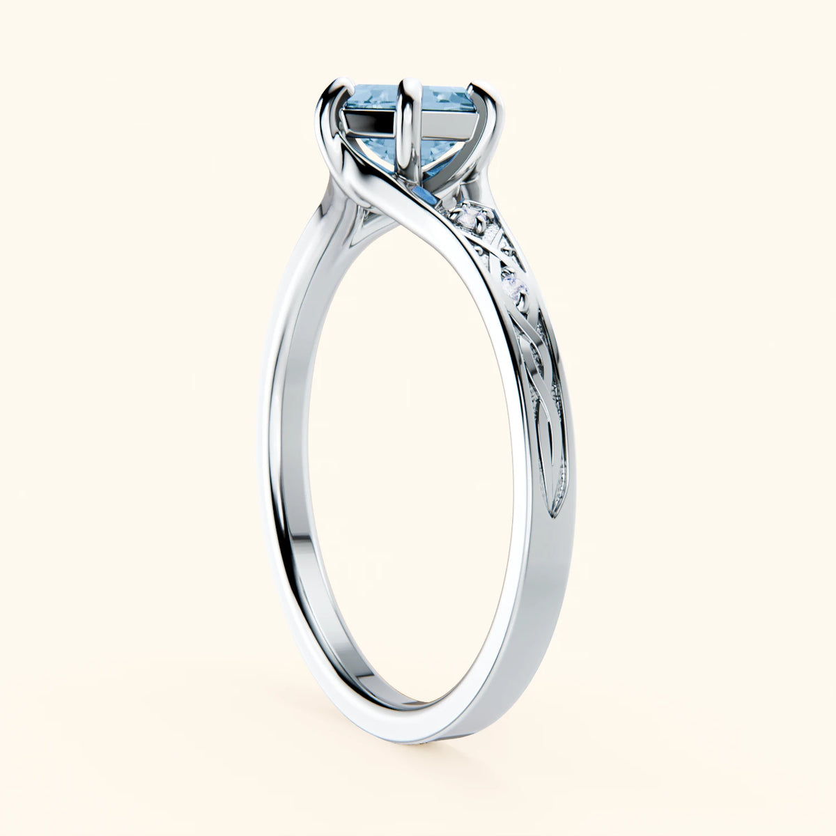 Pierścionek zaręczynowy Prisme – Topaz Swiss Blue 0,70 ct, kamienie boczne: diament naturalny