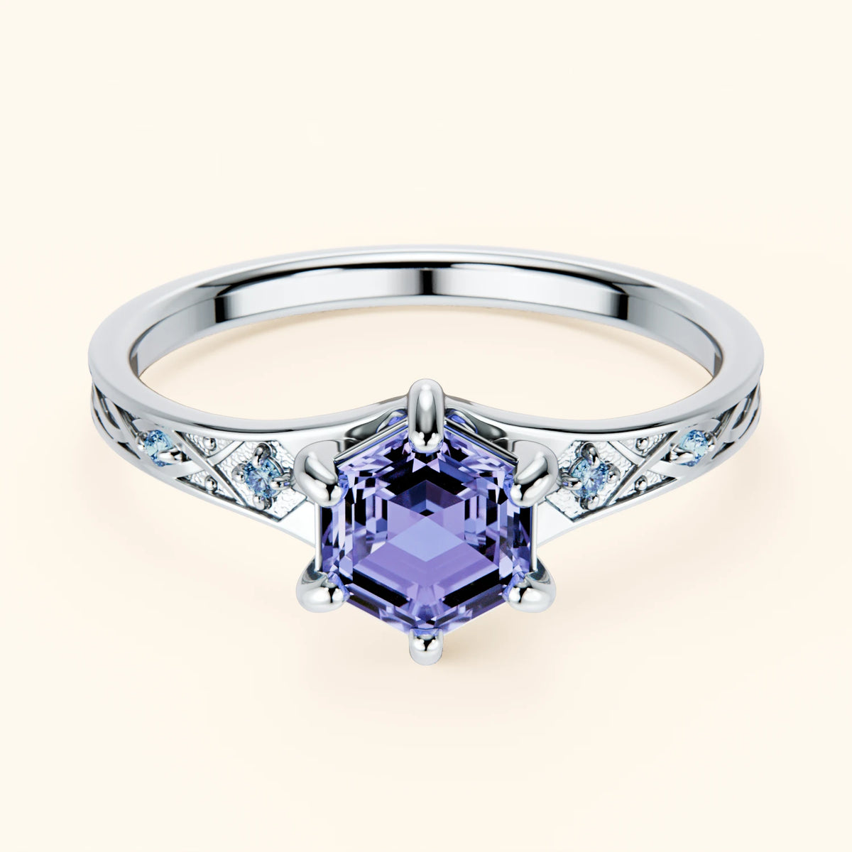 Engagement Ring Prisme - 0.65ct Tanzanite with Lab Blue Diamond Side Stones