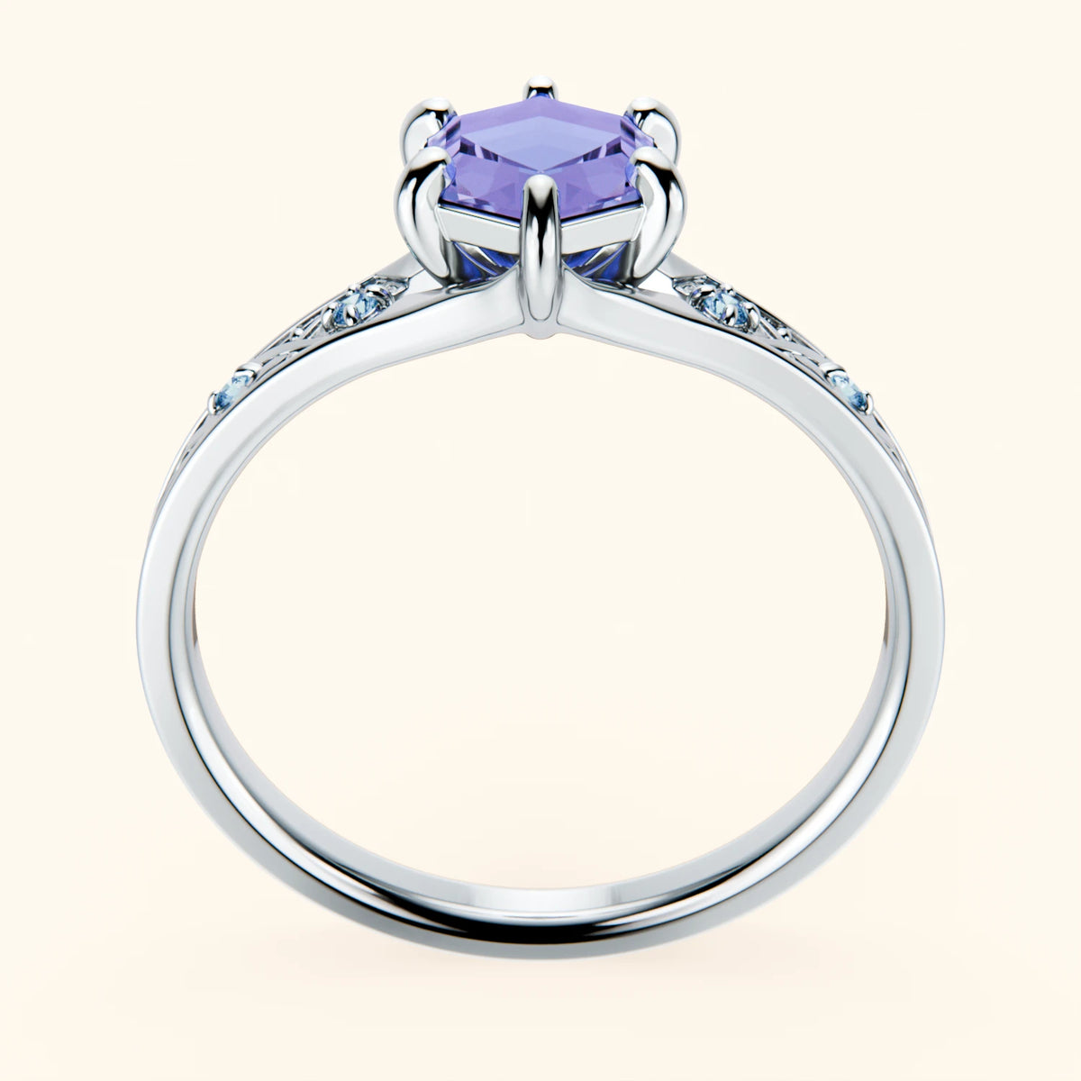 Engagement Ring Prisme - 0.65ct Tanzanite with Lab Blue Diamond Side Stones