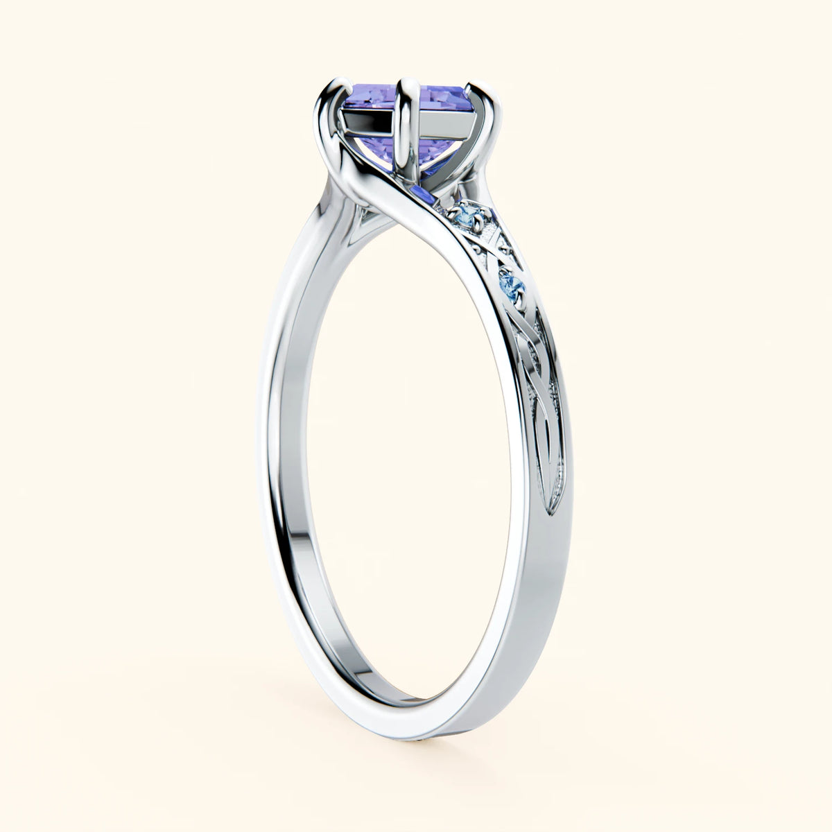 Engagement Ring Prisme - 0.65ct Tanzanite with Lab Blue Diamond Side Stones