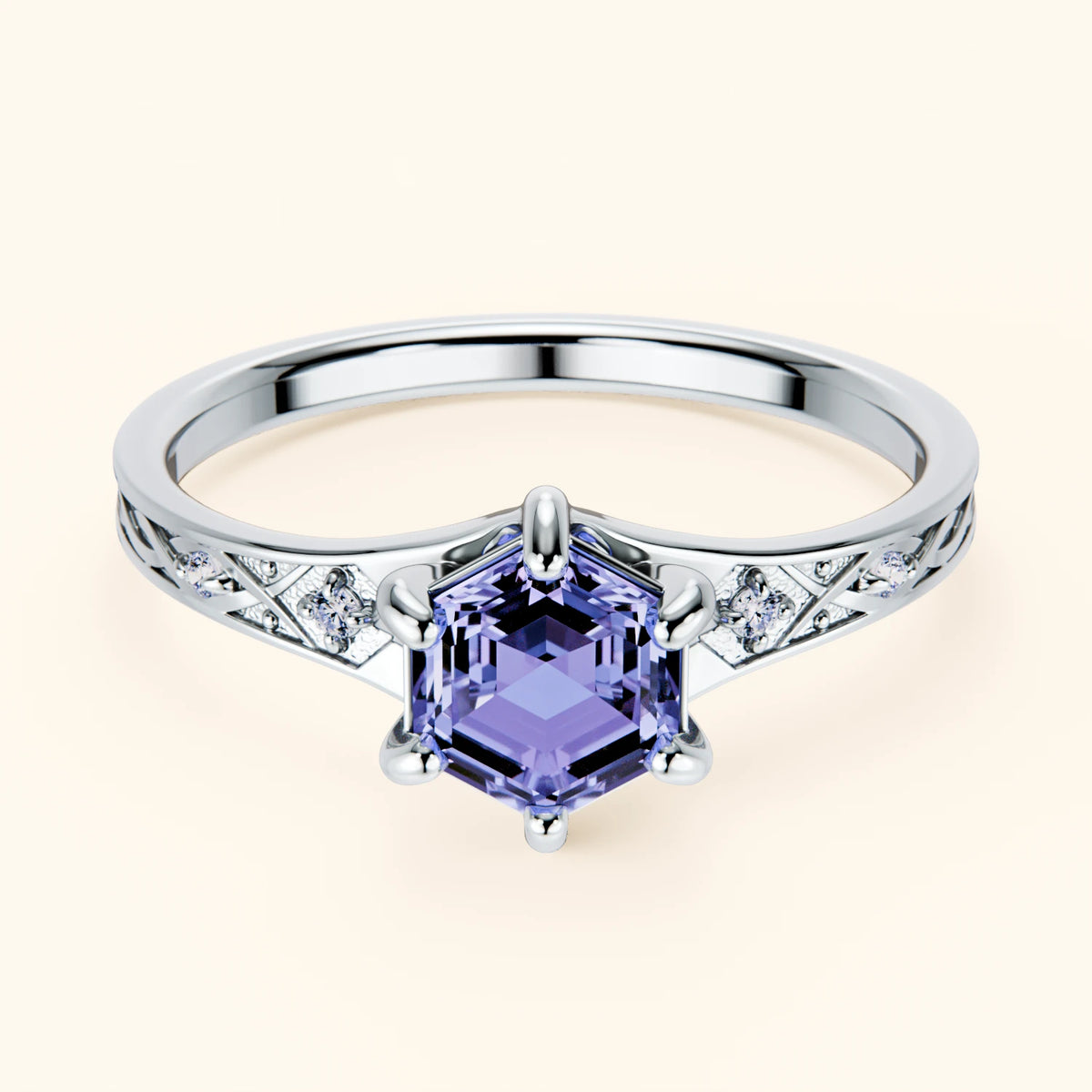 Engagement Ring Prisme - 0.65ct Tanzanite with Natural Diamond Side Stones