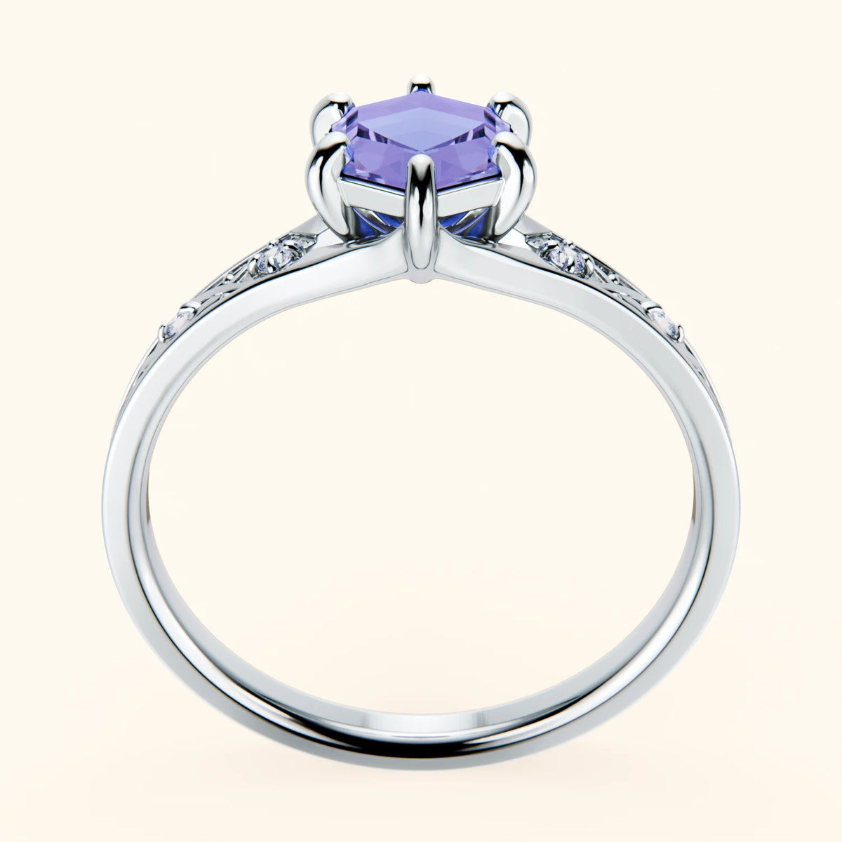 Engagement Ring Prisme - 0.65ct Tanzanite with Natural Diamond Side Stones