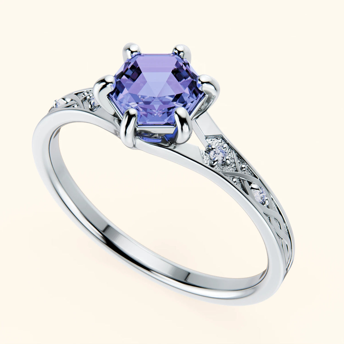 Engagement Ring Prisme - 0.65ct Tanzanite with Natural Diamond Side Stones
