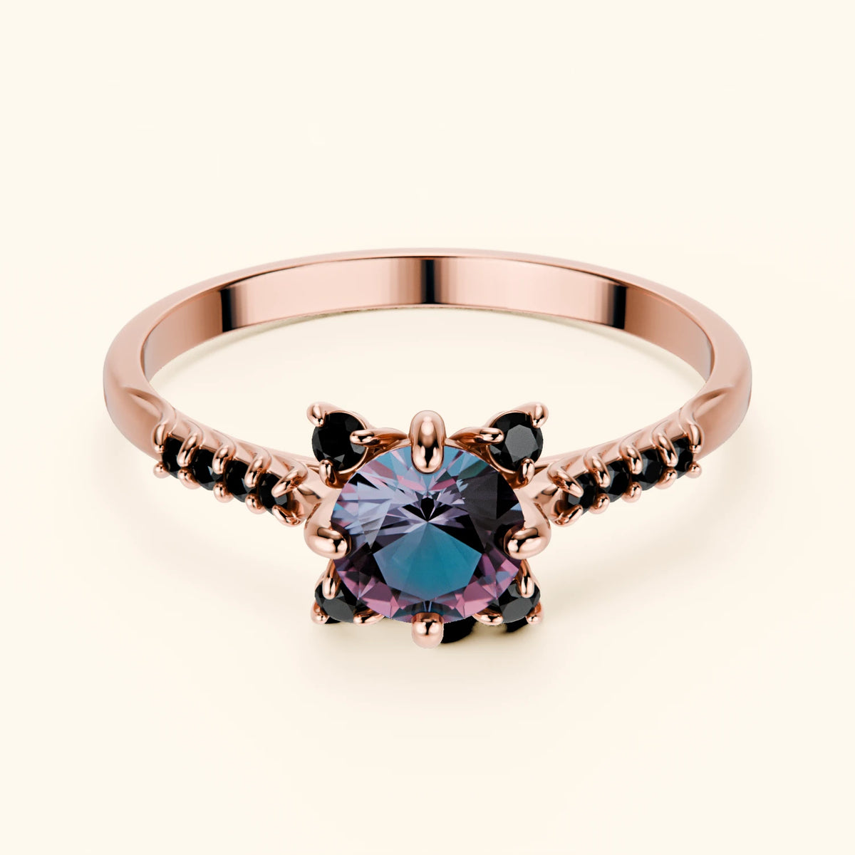 Engagement Ring Scintille - 0.55ct Lab Alexandrite with Black Diamond Side Stones