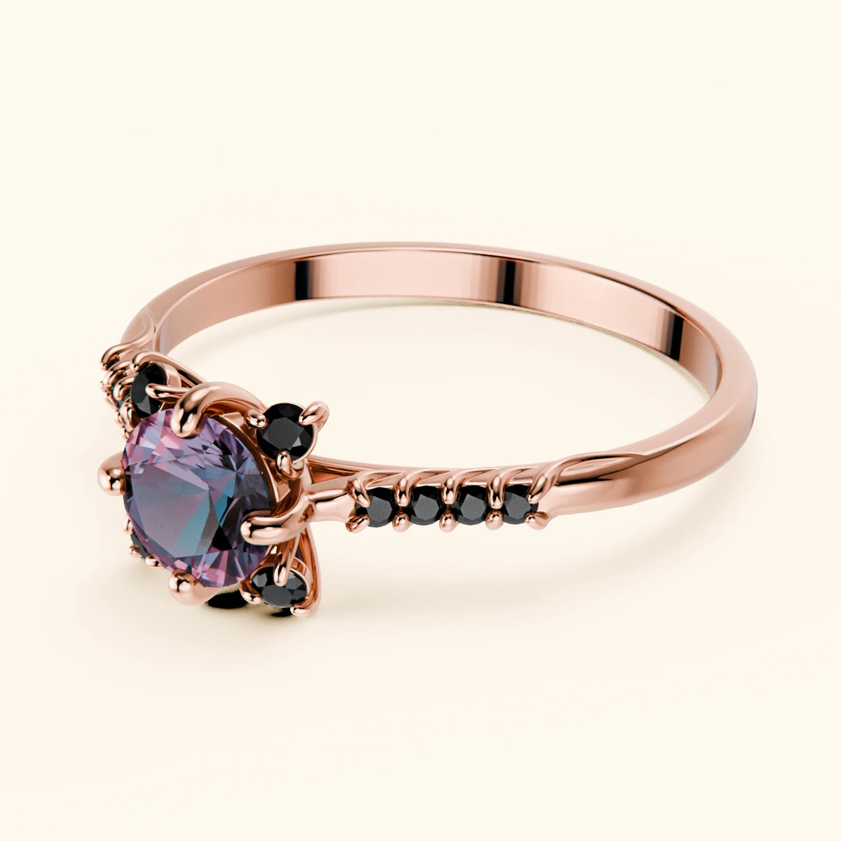 Engagement Ring Scintille - 0.55ct Lab Alexandrite with Black Diamond Side Stones