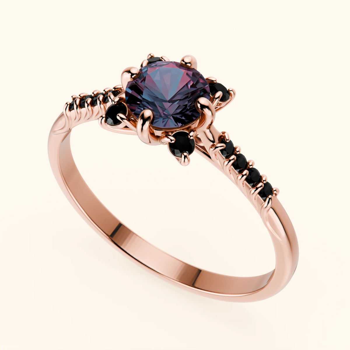 Engagement Ring Scintille - 0.55ct Lab Alexandrite with Black Diamond Side Stones