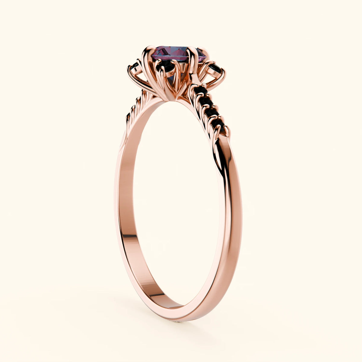 Engagement Ring Scintille - 0.55ct Lab Alexandrite with Black Diamond Side Stones