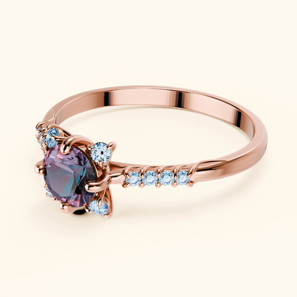 Engagement Ring Scintille - 0.55ct Lab Alexandrite with Lab Blue Diamond Side Stones