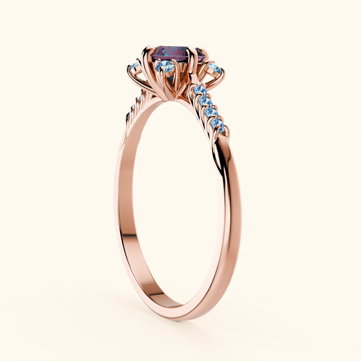 Engagement Ring Scintille - 0.55ct Lab Alexandrite with Lab Blue Diamond Side Stones