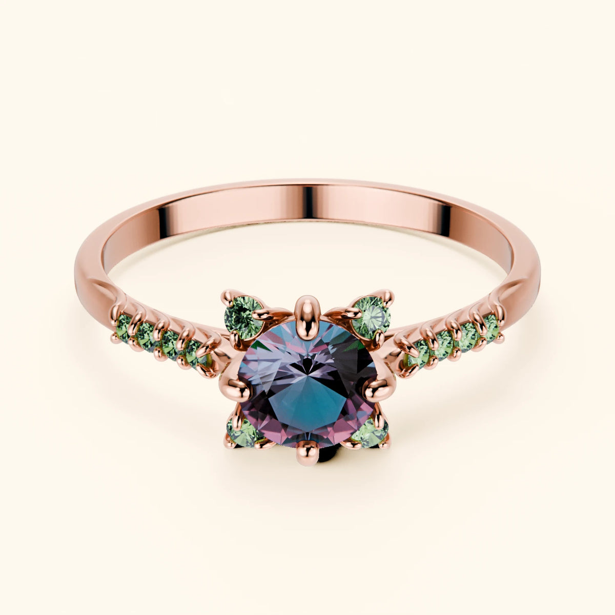 Engagement Ring Scintille - 0.55ct Lab Alexandrite with Lab Green Diamond Side Stones