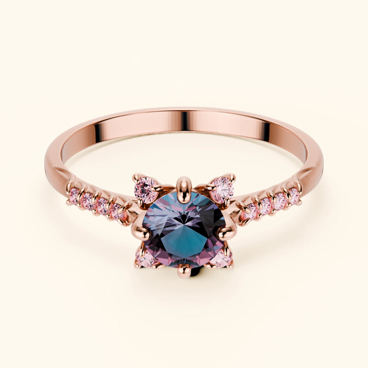 Engagement Ring Scintille - 0.55ct Lab Alexandrite with Lab Pink Diamond Side Stones