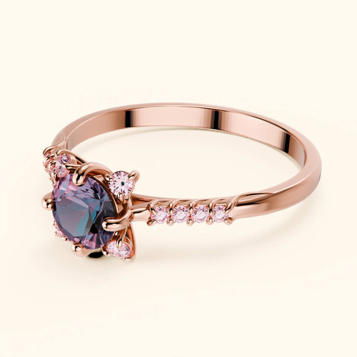 Engagement Ring Scintille - 0.55ct Lab Alexandrite with Lab Pink Diamond Side Stones
