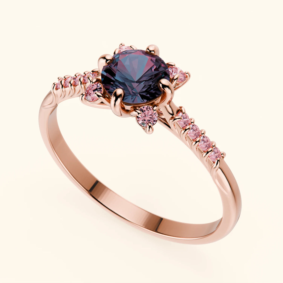 Engagement Ring Scintille - 0.55ct Lab Alexandrite with Lab Pink Diamond Side Stones