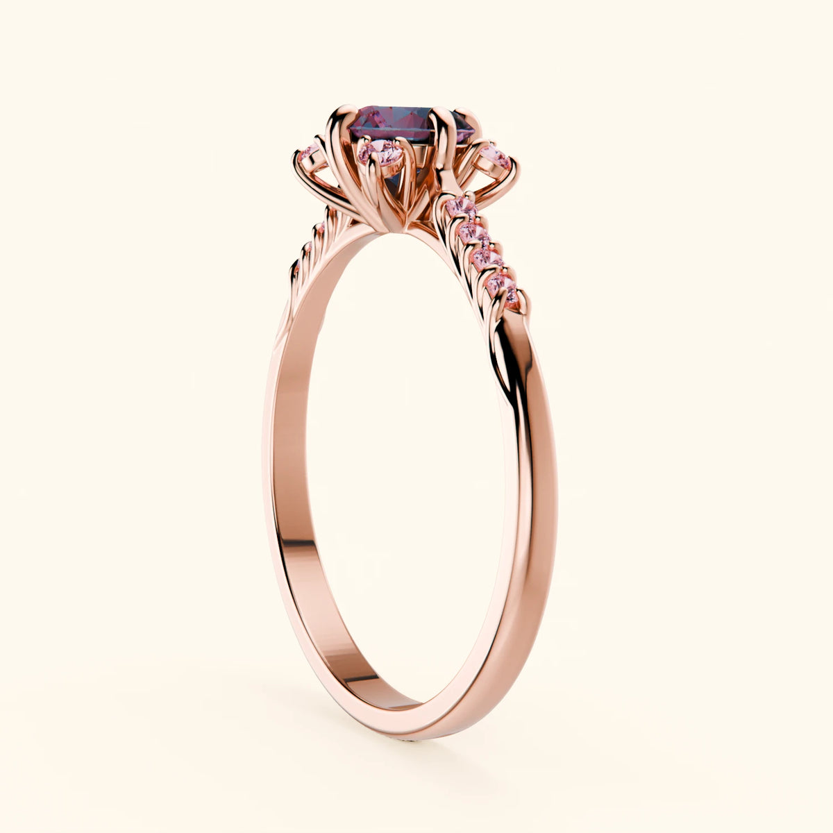 Engagement Ring Scintille - 0.55ct Lab Alexandrite with Lab Pink Diamond Side Stones